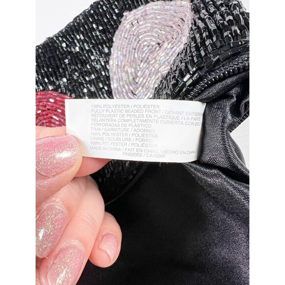 Liz Claiborne Beaded Wristlet Satin Y2K Hearts Black Goth Glam Kidcore Going Out - Picture 10 of 12